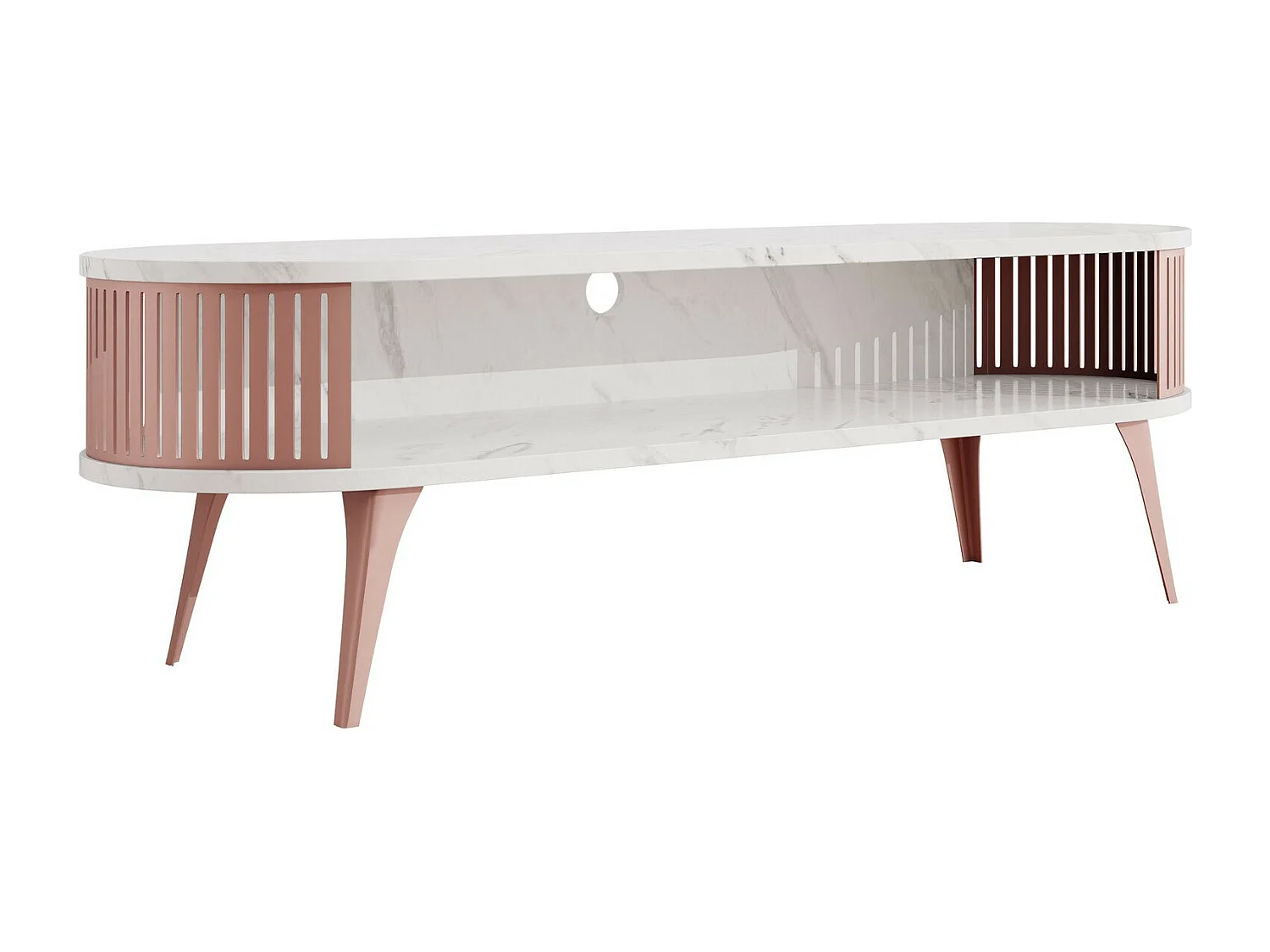 Meuble TV Sordore 110, Marbre noir|Rose, 140x44x40cm