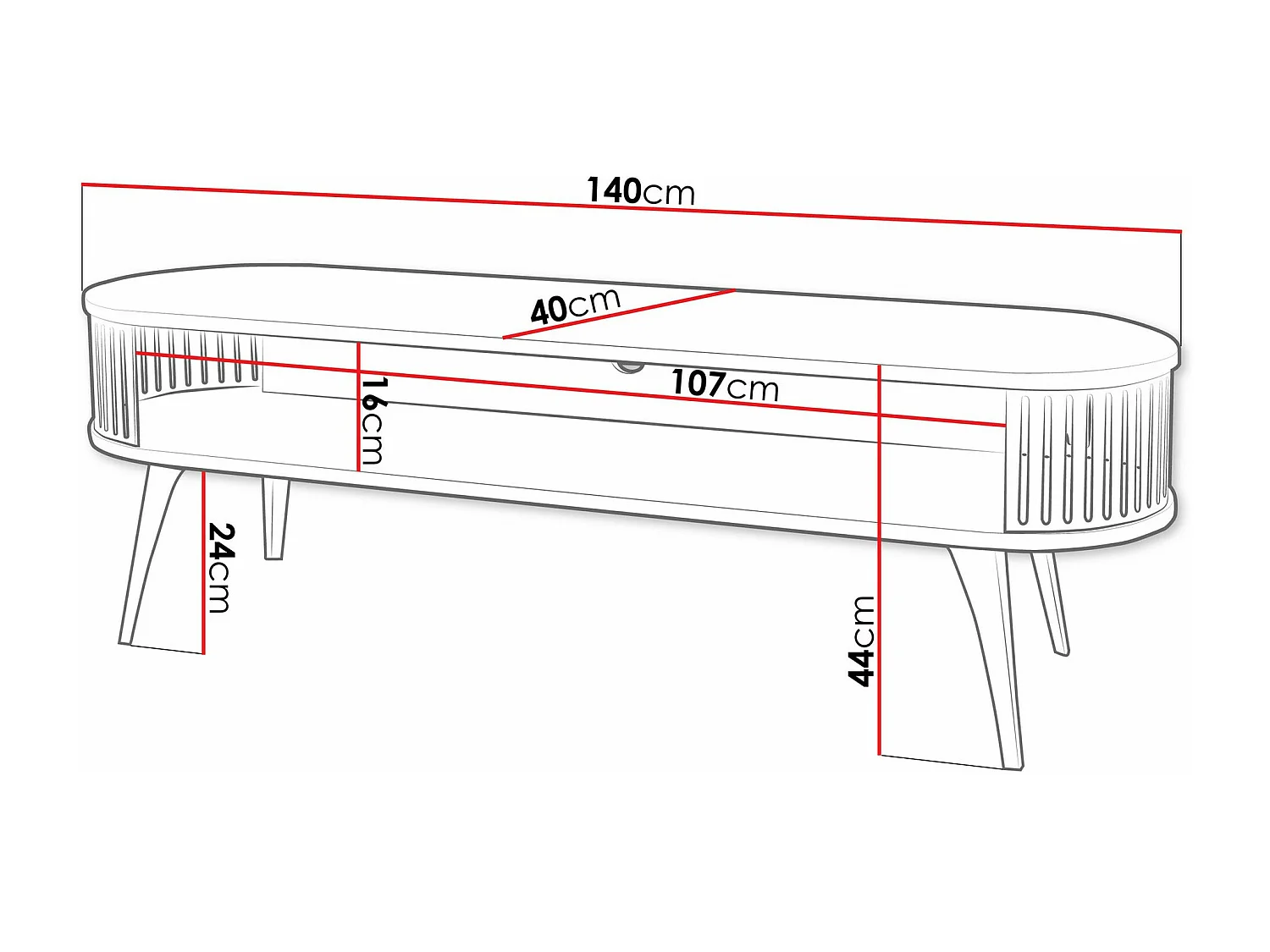 Mobile porta TV Sordore 110, Nero|Fucsia, 140x44x40cm