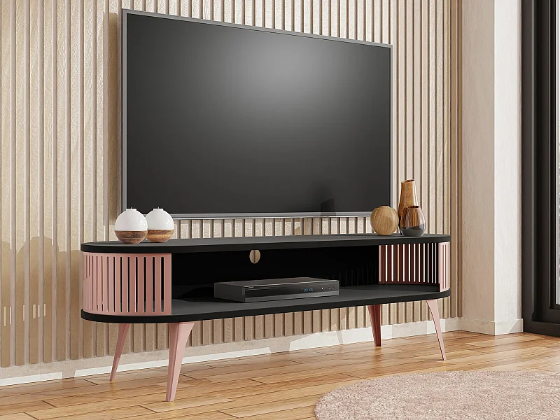Meuble TV Sordore 110, Rose|Noir, 140x44x40cm