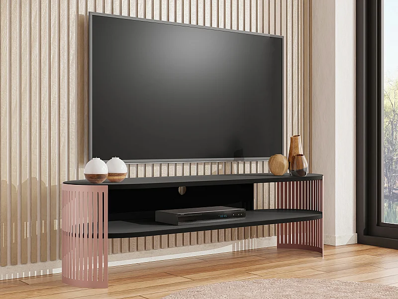Meuble TV Sordore 123, Rose|Noir, 140x44x40cm