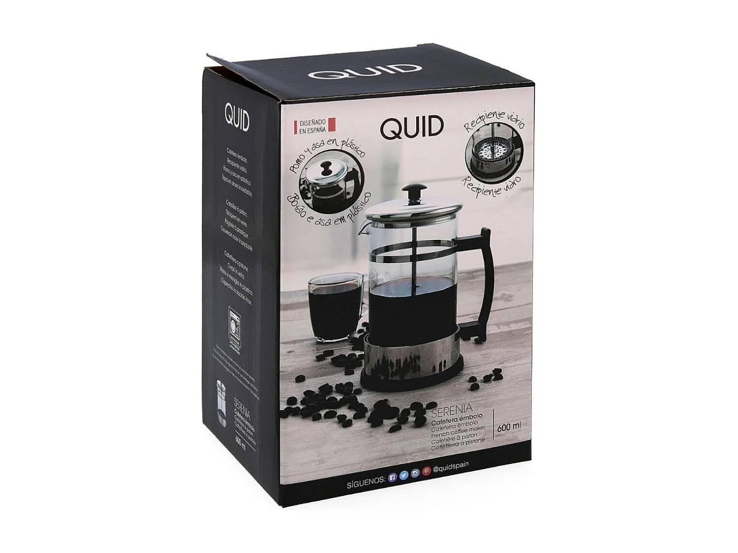 Cafetera con émbolo Serenia Quid vidrio 60 cl