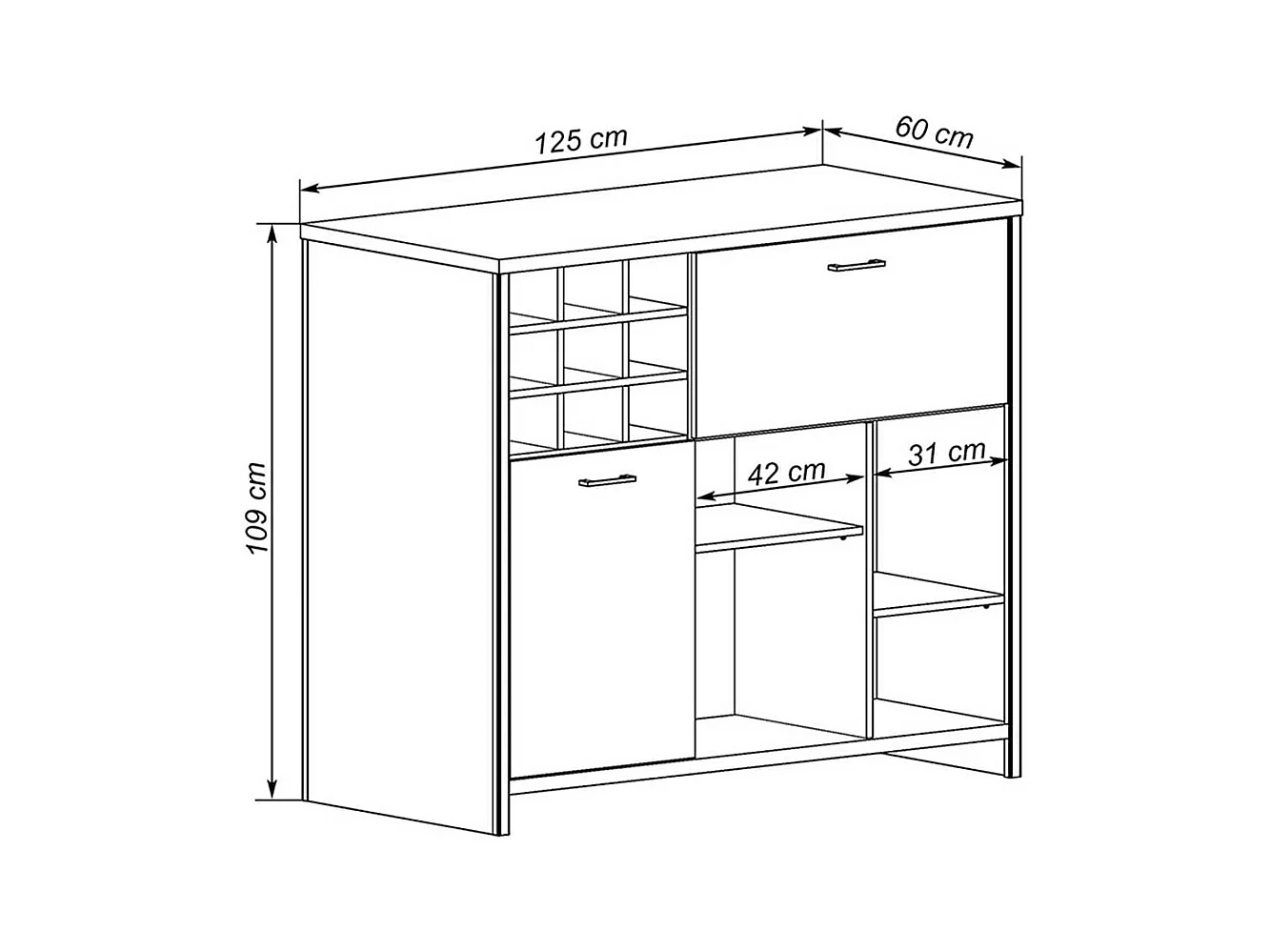 Aparador buffet Europa roble/grafito 109x125x60 cm
