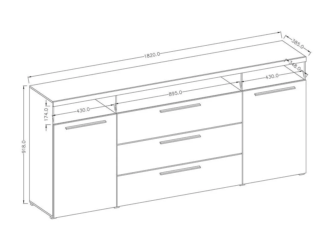 Buffet 180cm per soggiorno colore bianco lucido collezione BOMBAY