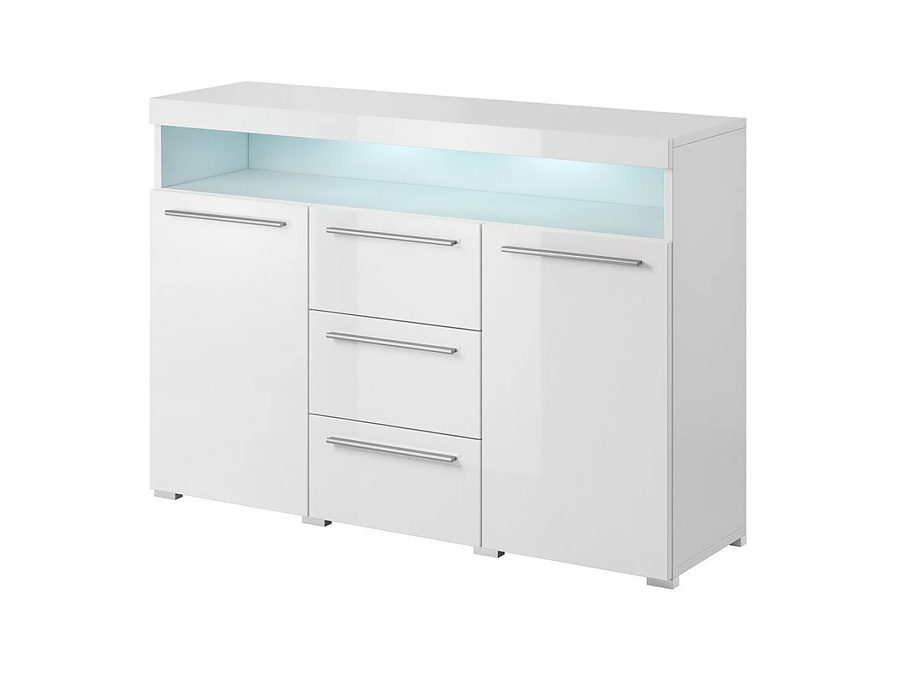 Buffet 130cm für das Wohnzimmer in glänzendem Weiß, Kollektion BOMBAY