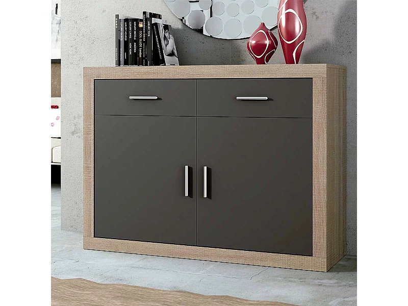 Aparador Lara 2 cajones + 2 puertas cambria/grafito 90,2x120x41,4 cm
