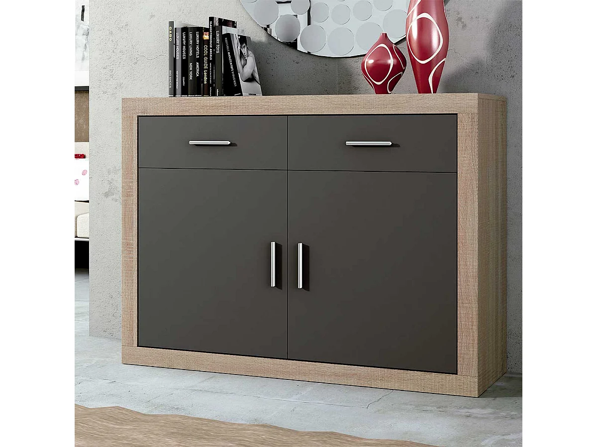 Aparador Lara 2 cajones + 2 puertas cambria/grafito 90,2x120x41,4 cm