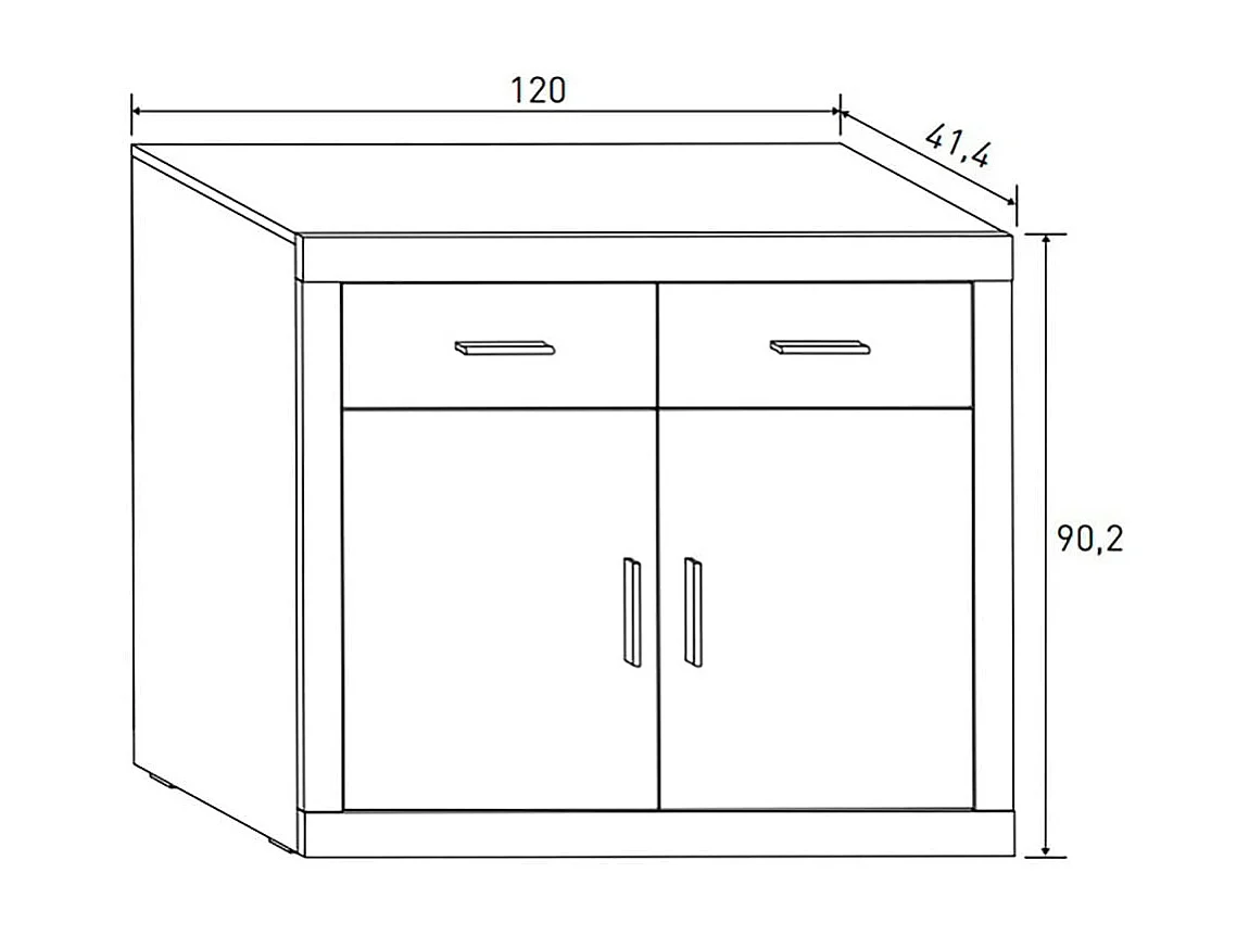 Aparador Lara 2 cajones + 2 puertas cambria/grafito 90,2x120x41,4 cm