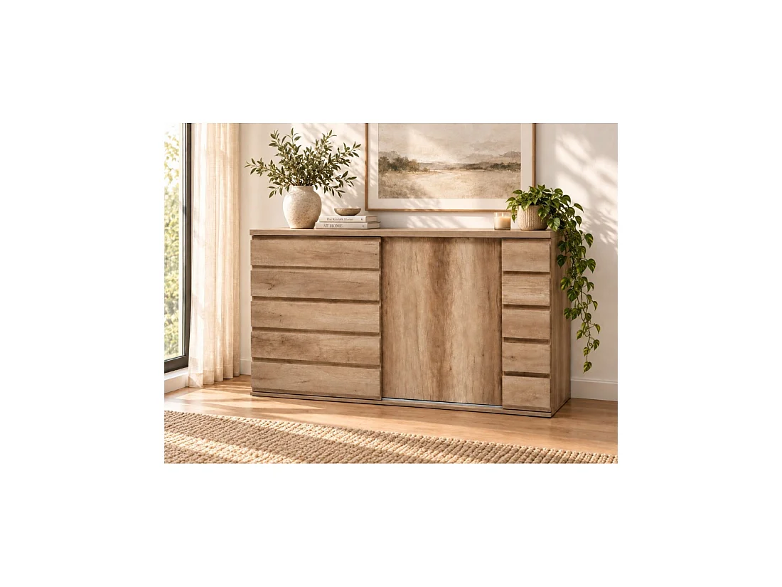 Buffet ROMI chêne Dab Canyon 160 cm – 2 portes coulissantes et grand espace de rangement