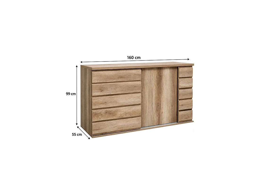 Buffet ROMI chêne Dab Canyon 160 cm – 2 portes coulissantes et grand espace de rangement