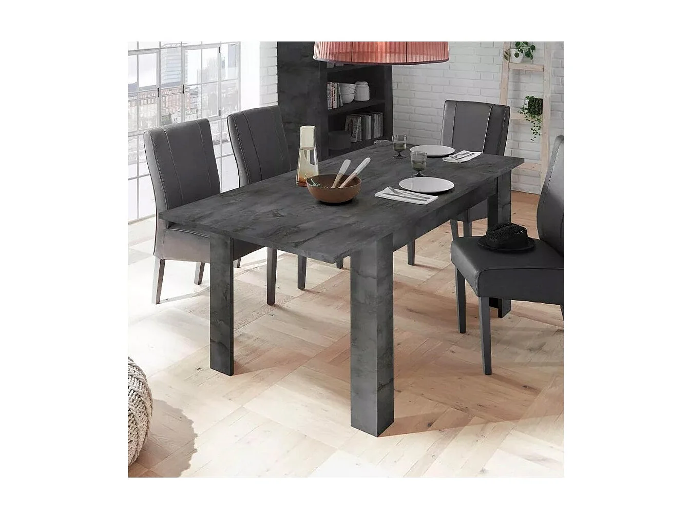 Table extensible Collection URBAN couleur gris foncé effet béton, dimensions 137x90cm