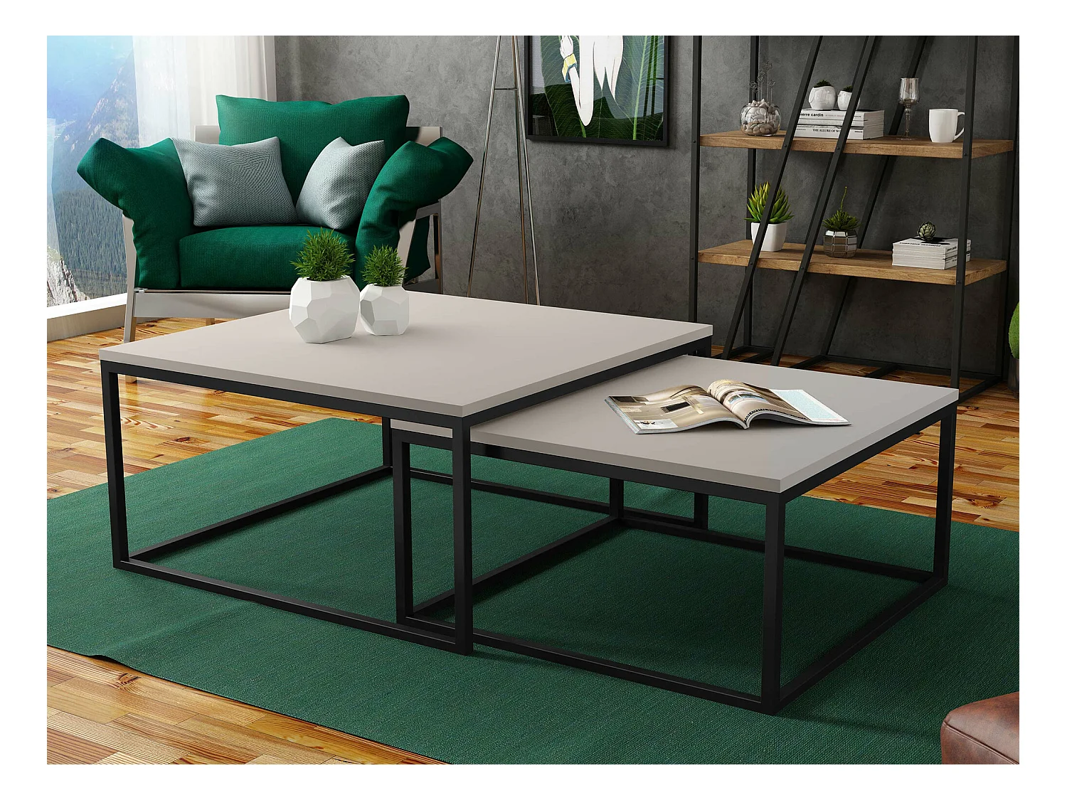 Conjunto mesa de centro Oswego 101, Cachemira|Negro, 39x76x76cm, Aglomerado laminado
