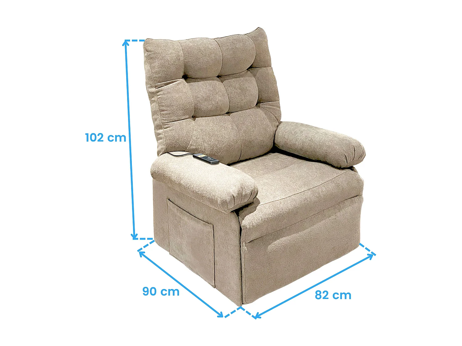 Sillón relax Major elevable con mando de control beige 102x68x73 cm Adec