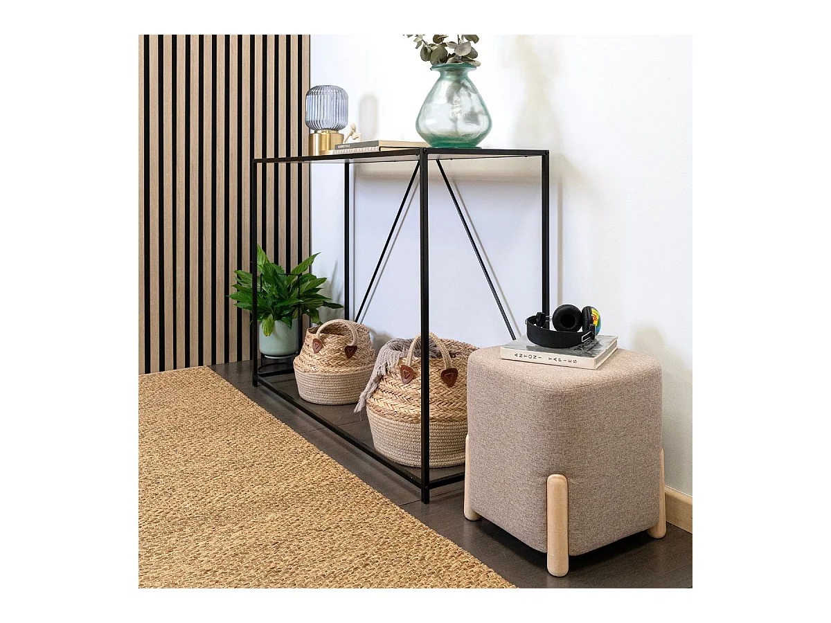 Puff cuadrado MOA VInthera acolchado beige 38x34x34 cm