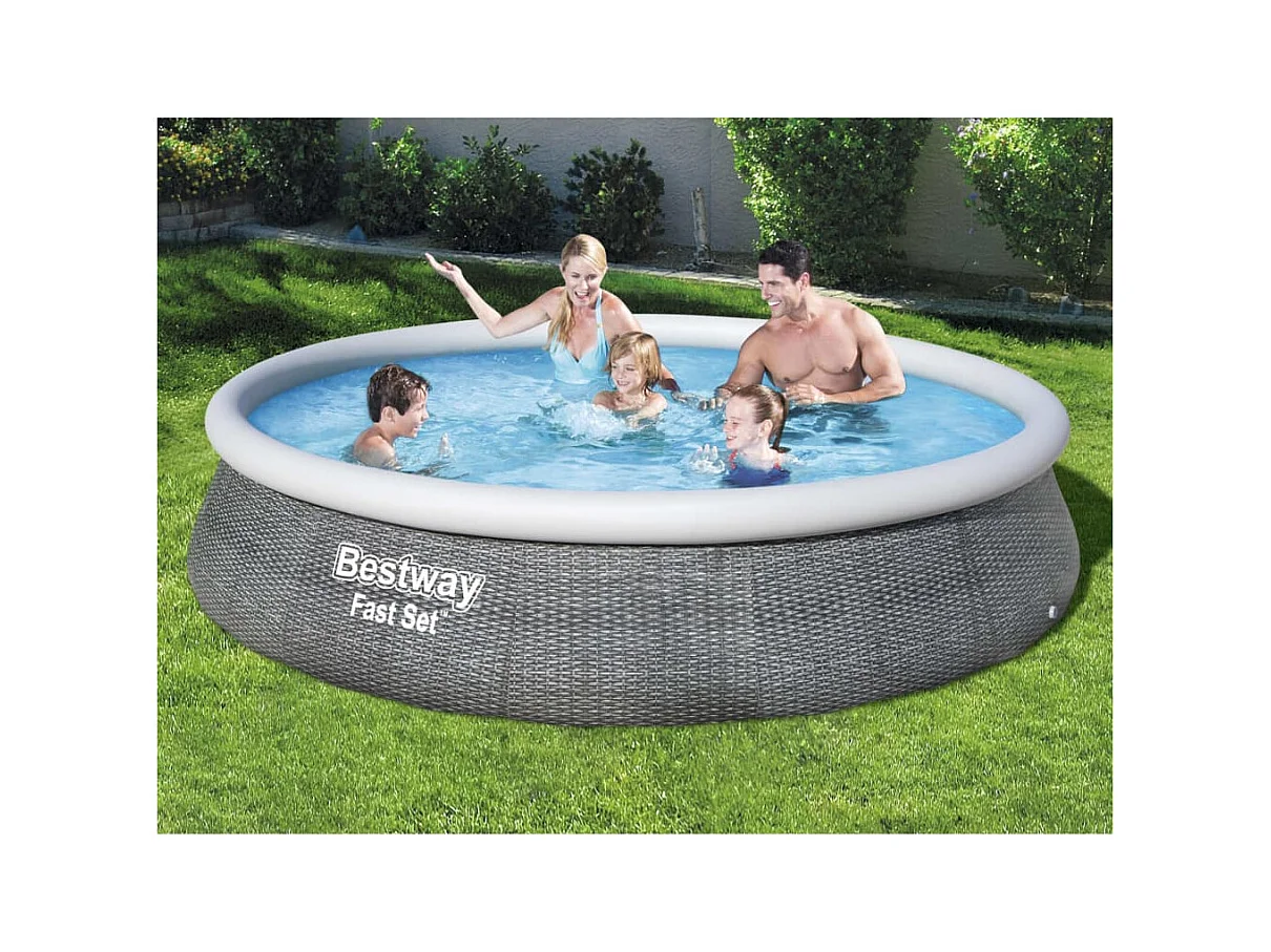 VidaXL Piscina inflable Fast Set Bestway con bomba de filtración gris Ø396x84 cm