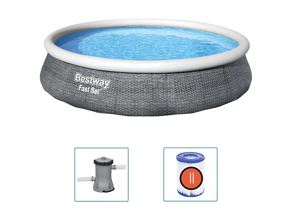 Ensemble de piscine gonflable Bestway Fast Set avec pompe 396x84 cm - Design en rotin gris