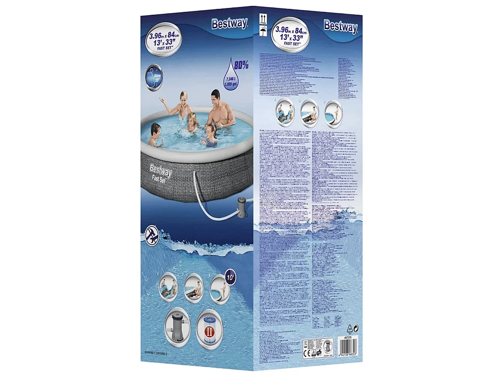 Ensemble de piscine gonflable Bestway Fast Set avec pompe 396x84 cm - Design en rotin gris
