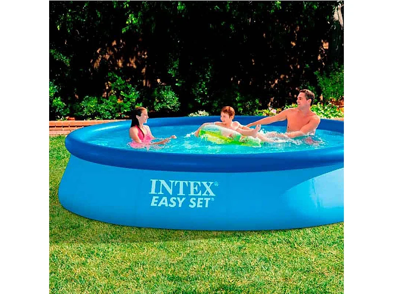 Piscine ronde gonflable Intex Easy Set 396×84 cm Bleu Capacité de 7290L en PVC-Polyester Triple Couche