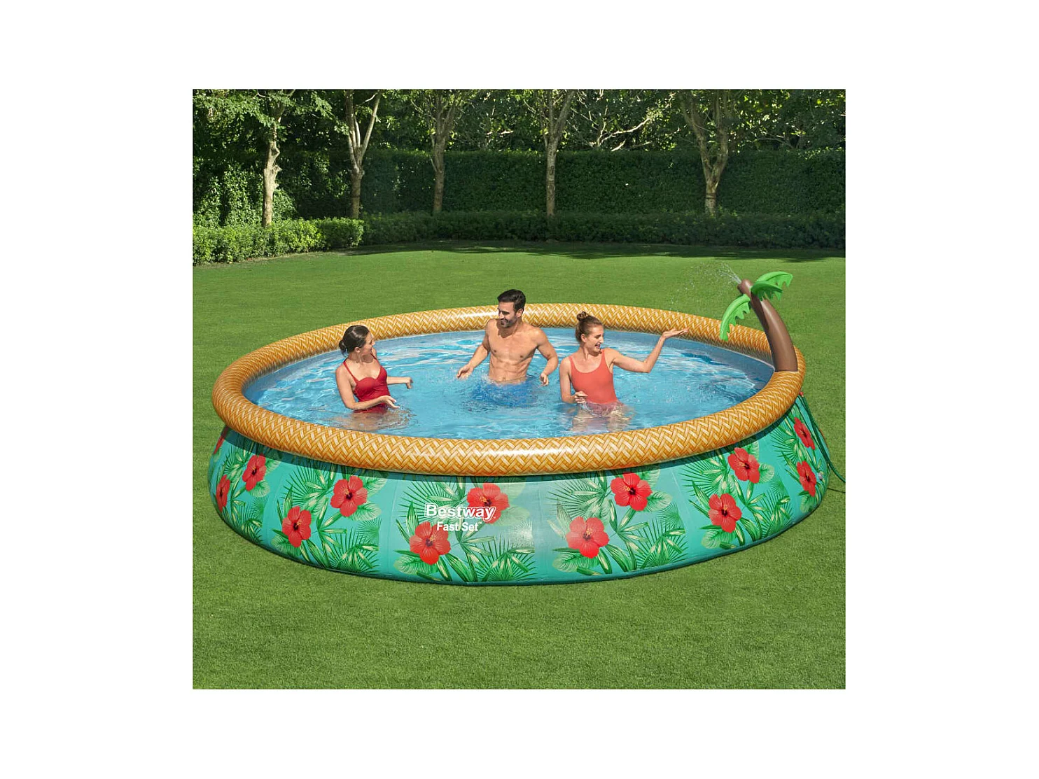 VidaXL Piscina hinchable Bestway Paradise Palms 9677L multicolor Ø457x48 cm