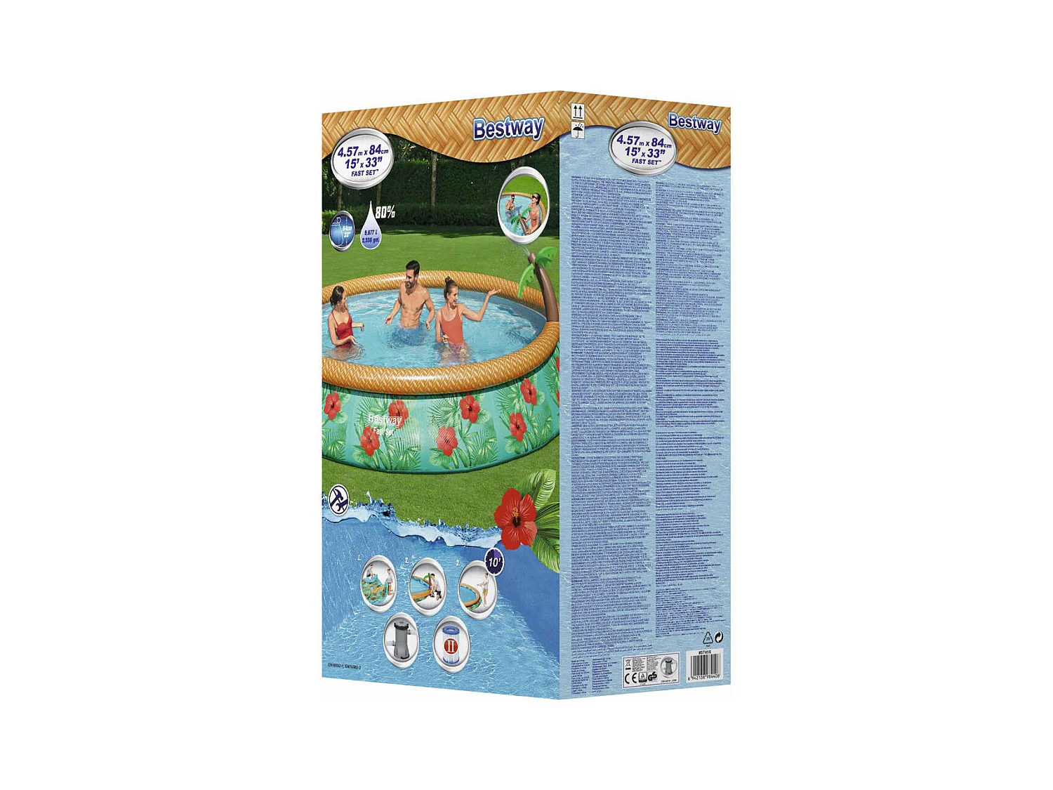 VidaXL Piscina hinchable Bestway Paradise Palms 9677L multicolor Ø457x48 cm