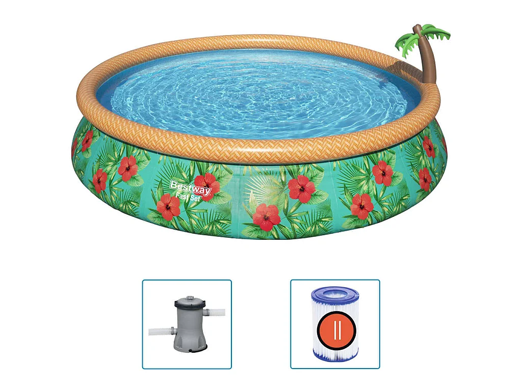 Ensemble de piscine gonflable Bestway Fast Set Paradise Palms 457x84 cm avec parois Tritech et palmier décoratif