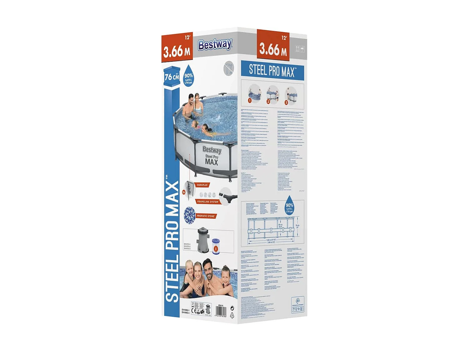 VidaXL Piscina desmontable Steel Pro Max Bestway 6473L gris Ø366 cm