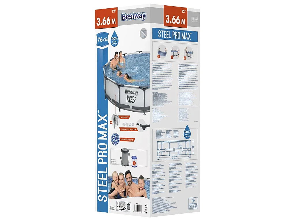 Bestway Steel Pro MAX Zwembadset 366x76 cm met Tritech Wanden en Cartridge Filtratie