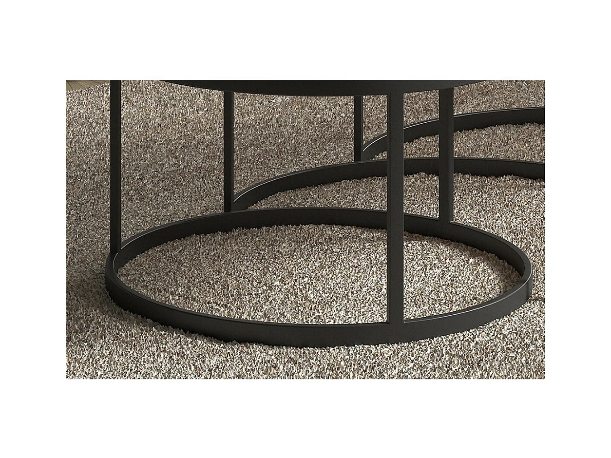 Mesa baja LEROY, mesa nido, superficie de madera maciza exótica Mangolia, ideal para un salón contemporáneo.