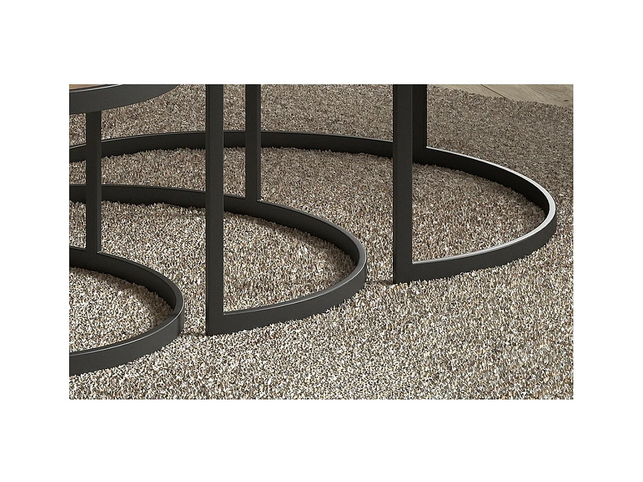 Mesa baja LEROY, mesa nido, superficie de madera maciza exótica Mangolia, ideal para un salón contemporáneo.