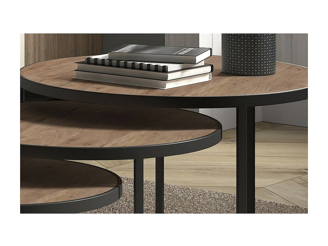 Couchtisch LEROY, Satztisch, Tischplatte aus massivem exotischem Mangolienholz, ideal für ein modernes Wohnzimmer.