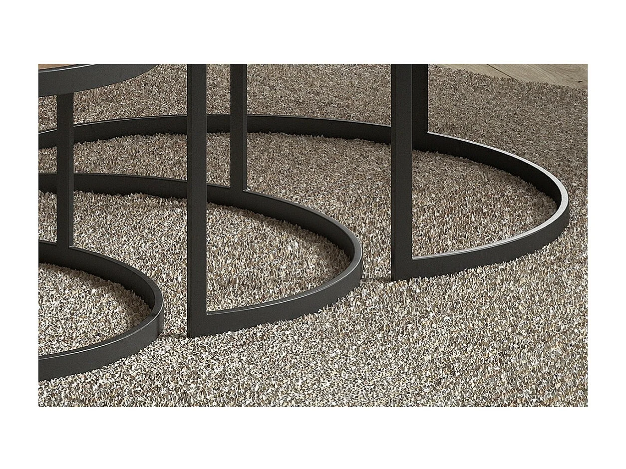 Couchtisch LEROY, Satztisch, Tischplatte aus massivem exotischem Mangolienholz, ideal für ein modernes Wohnzimmer.