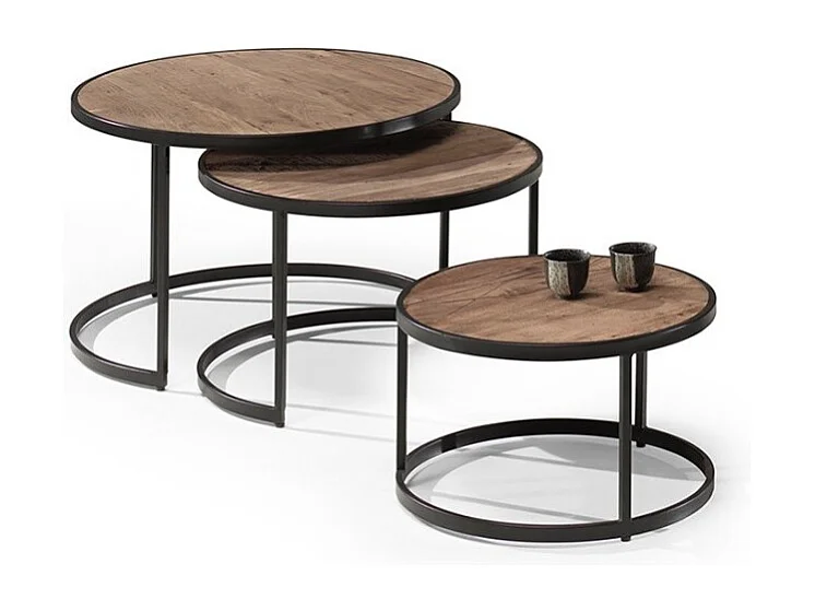 Couchtisch LEROY, Satztisch, Tischplatte aus massivem exotischem Mangolienholz, ideal für ein modernes Wohnzimmer.