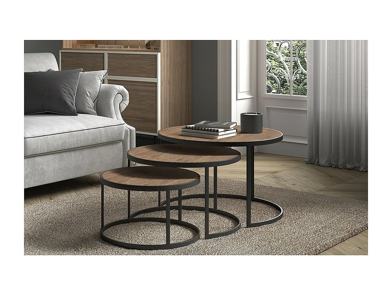 Couchtisch LEROY, Satztisch, Tischplatte aus massivem exotischem Mangolienholz, ideal für ein modernes Wohnzimmer.