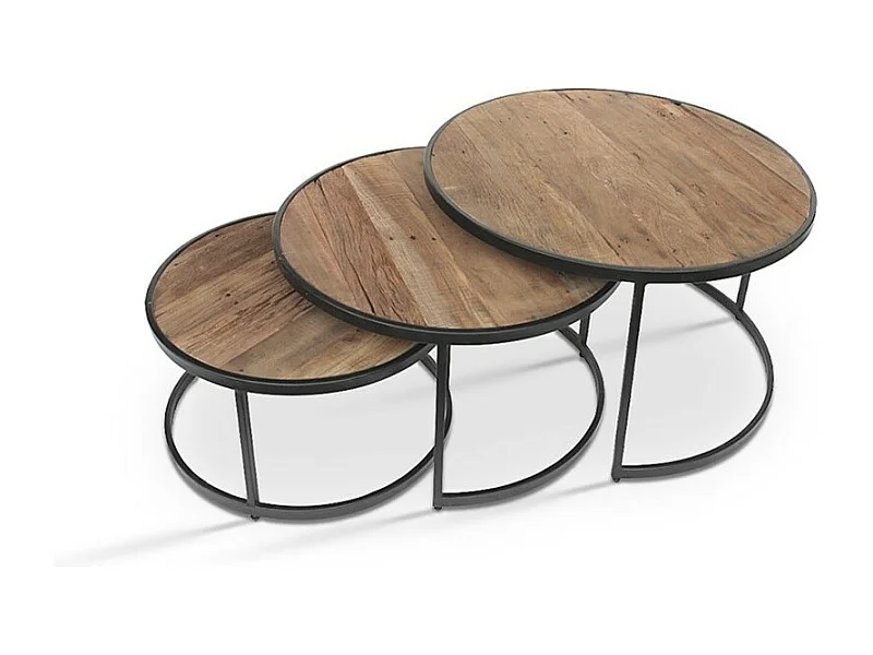 Tavolino basso LEROY, tavolino nidificato, piano in legno massiccio esotico Mangolia, ideale per un soggiorno contemporaneo.