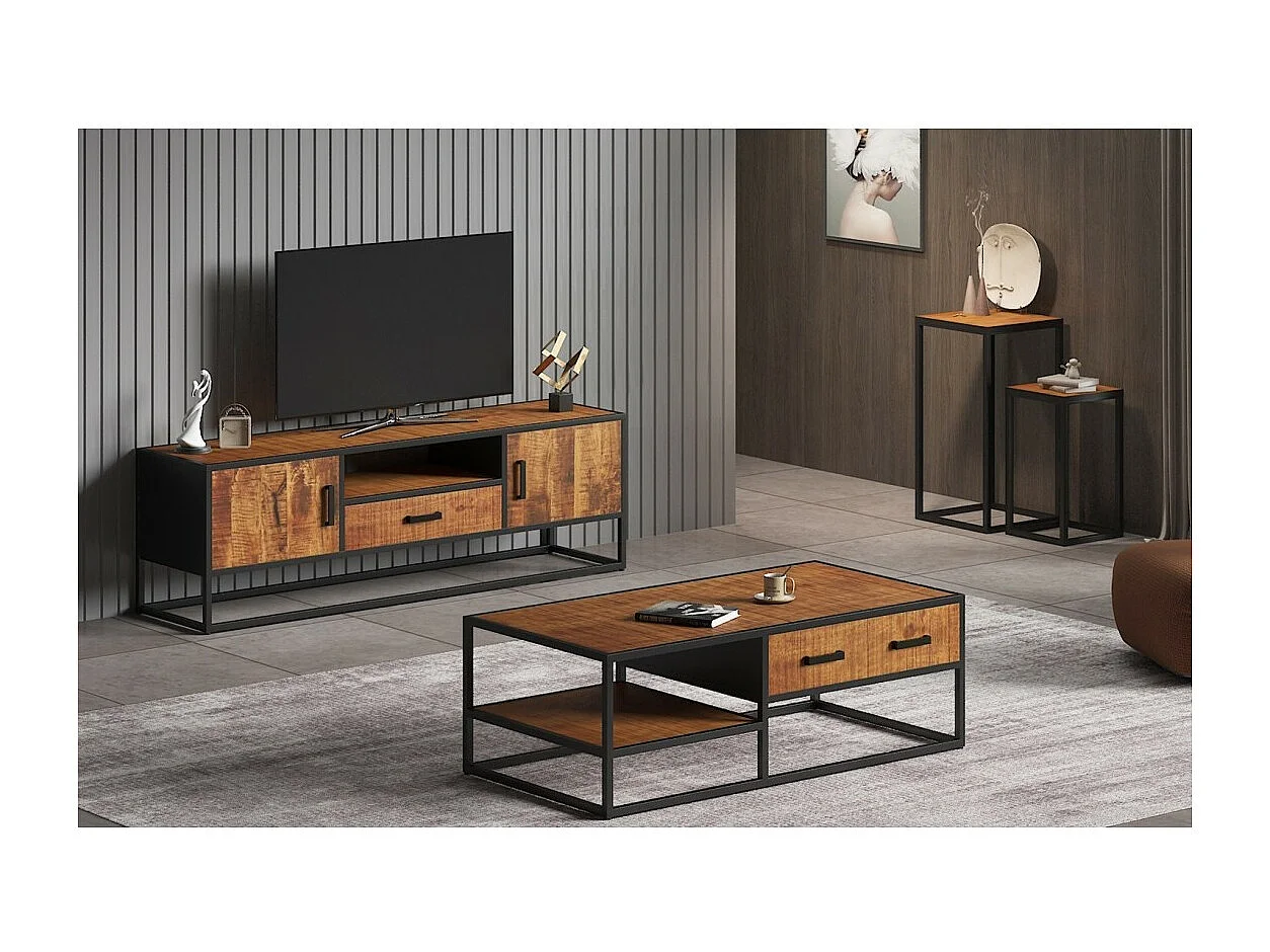 Beistelltische GOA aus massivem Holz für das Wohnzimmer. Möbel im Industriestil.