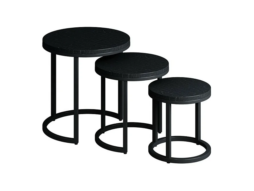 Table basse PLATO – Lot de 3 tables gigognes rondes noires