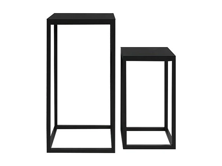 Tables d'appoint GOA – Lot de 2 en bois massif noir style industriel