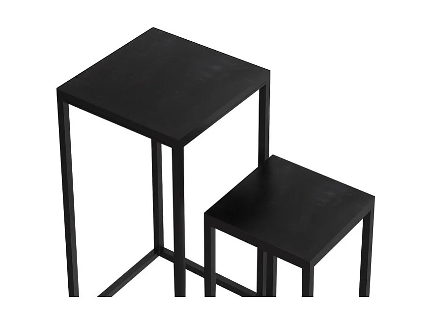 Tables d'appoint GOA – Lot de 2 en bois massif noir style industriel