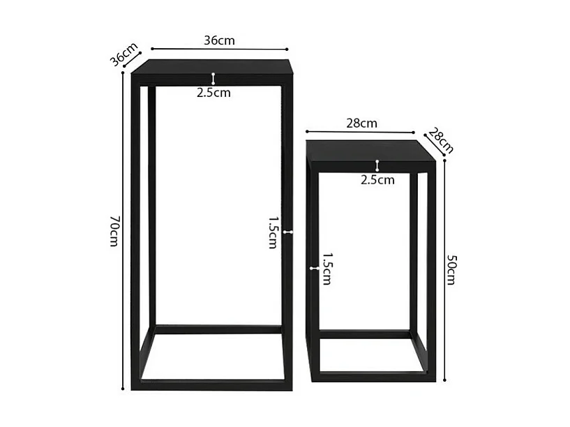 Tables d'appoint GOA – Lot de 2 en bois massif noir style industriel