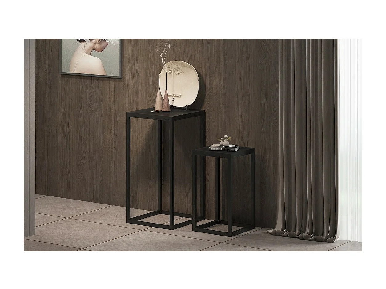 Tables d'appoint GOA – Lot de 2 en bois massif noir style industriel