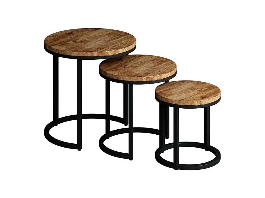 Table basse PLATO – Lot de 3 tables gigognes rondes effet bois mangolia