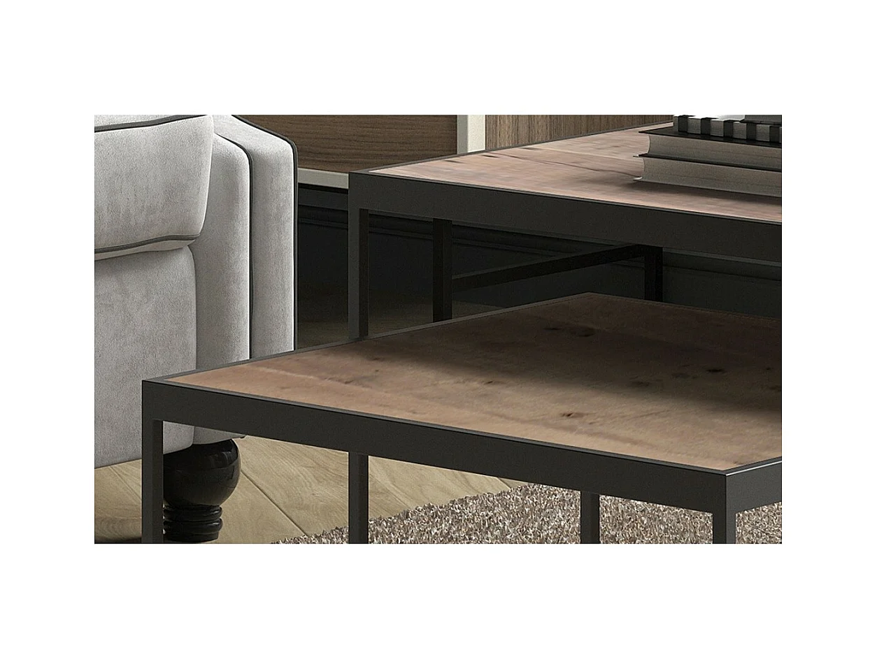 Mesa baja RUBIK mesa nido, superficie en madera maciza exótica de Mangolia, ideal para un salón contemporáneo.
