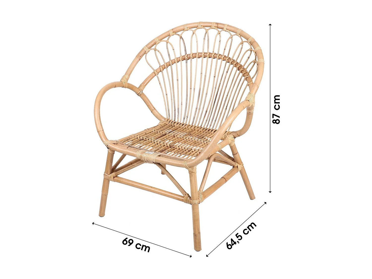 Fauteuil d'extérieur en rotin 69x87x67 cm coloris bois naturel