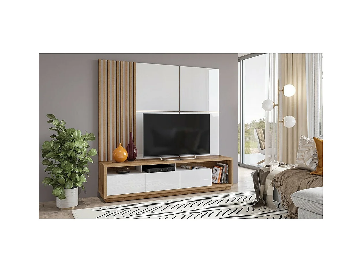 Panneaux muraux décoratifs blanc brillant sur support fond chêne. collection CLARA