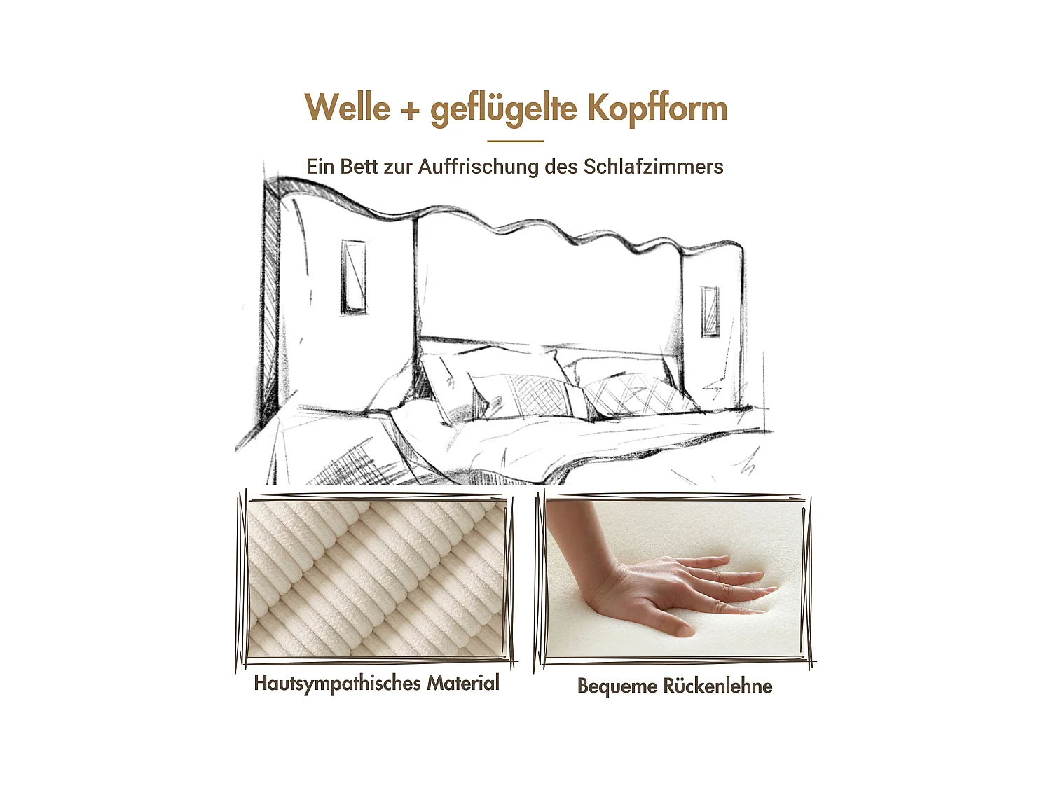 Gestoffeerd tweepersoonsbed met opbergruimte - 160 x 200 cm - hoofdeinde + matras - lamp en USB - massief hout en corduroy - beige