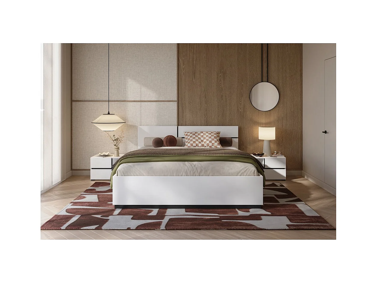 Cama HAVANA 160x200 cm blanca y negra con arcón – Diseño moderno y almacenamiento integrado