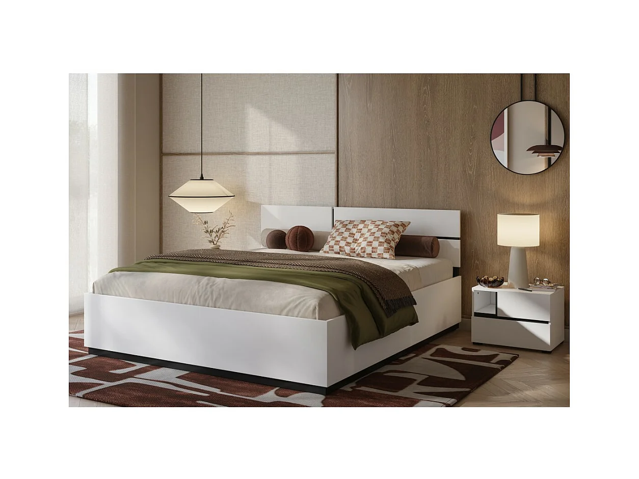 Cama HAVANA 160x200 cm blanca y negra con arcón – Diseño moderno y almacenamiento integrado