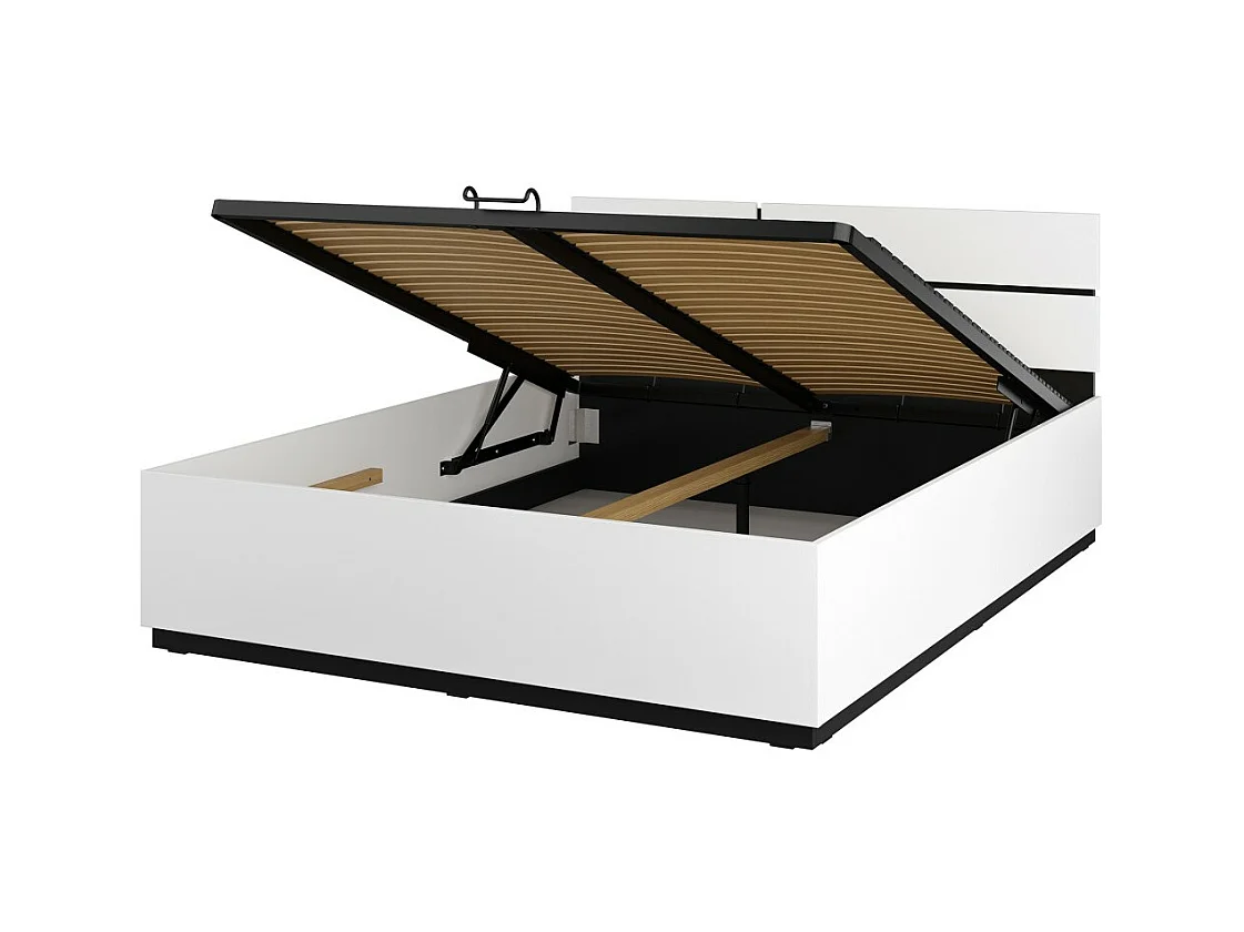 Lit coffre HAVANA 160x200 cm – Blanc et noir – Design moderne et rangement intégré