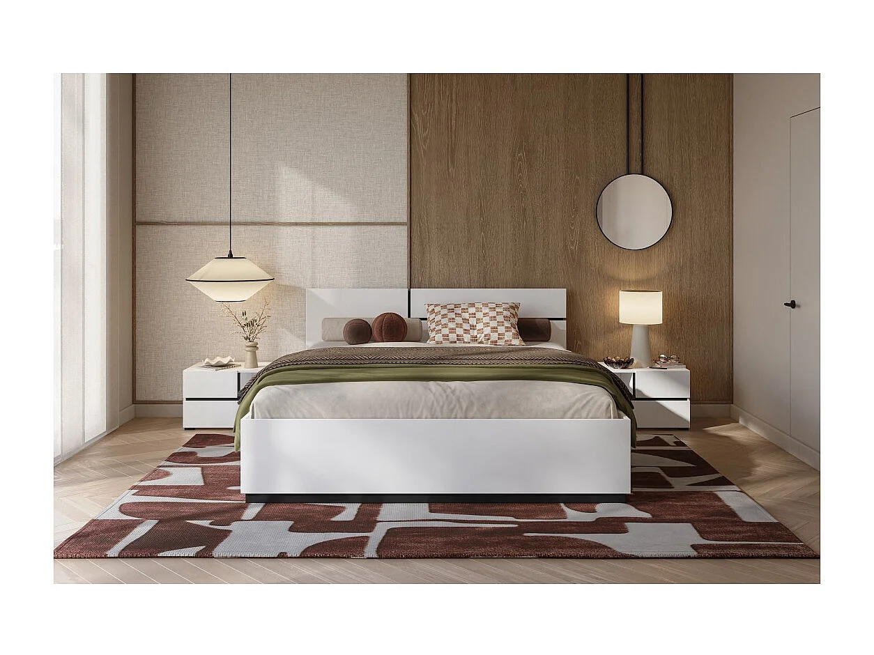 Cama HAVANA 160x200 cm blanca y negra con arcón – Diseño moderno y almacenamiento integrado