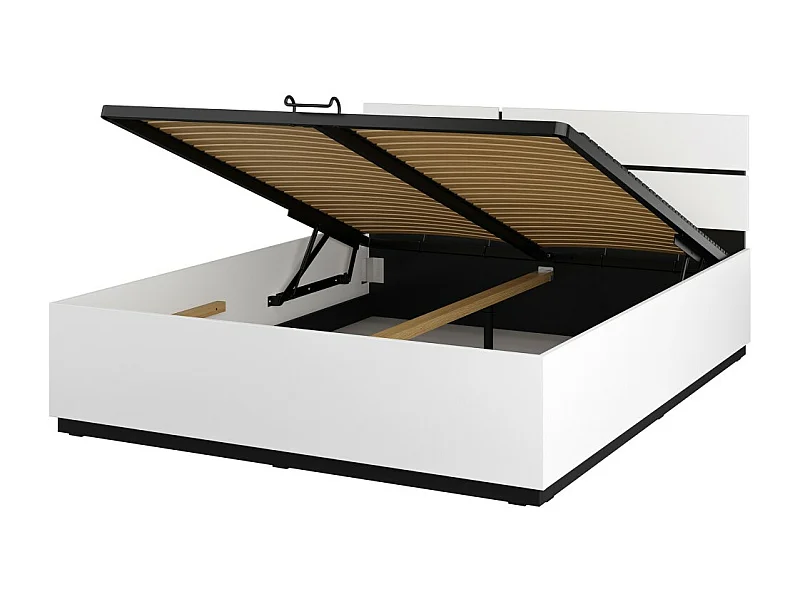Lit coffre HAVANA 160x200 cm – Blanc et noir – Design moderne et rangement intégré