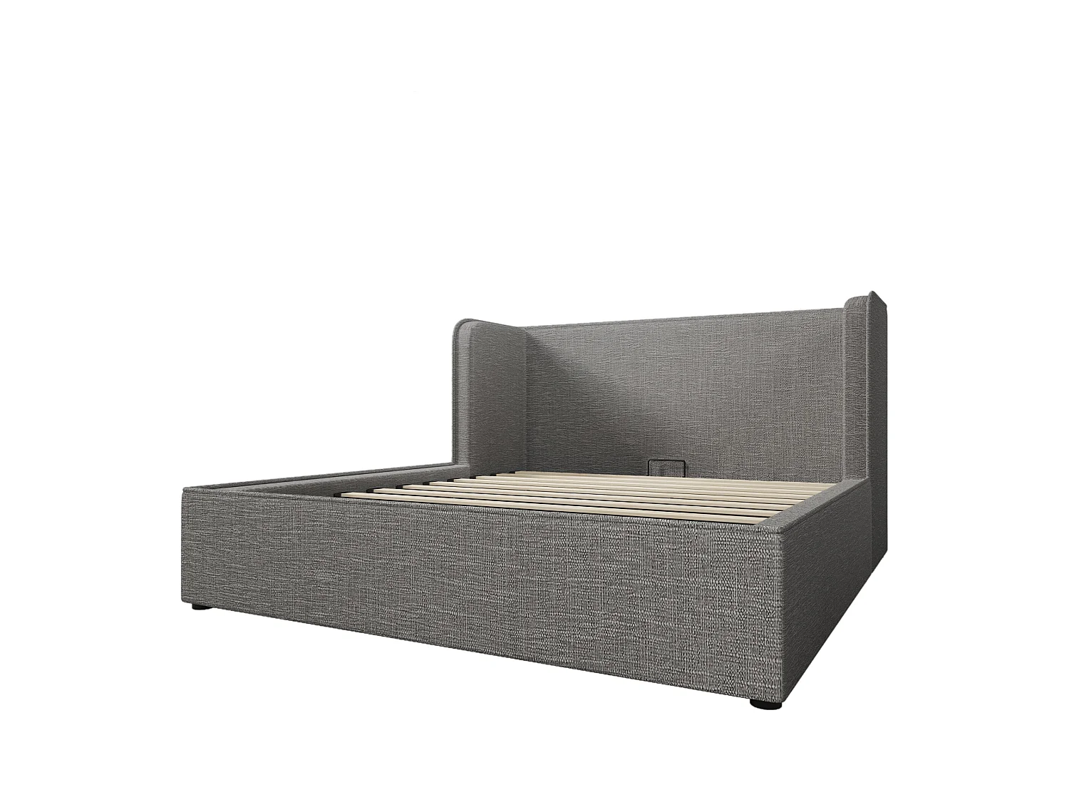 Gepolstertes Doppelbett mit Stauraum – 160 x 200 cm – Kopfteil + Matratze – Massivholz und Leinenstoff – Grau